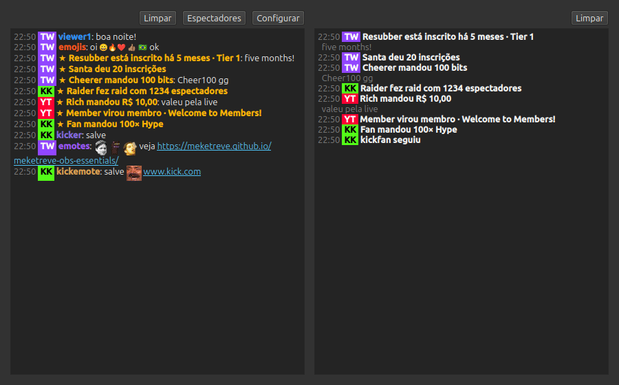 Unified chat and Stream events docks with subs, gifts, raids and emotes