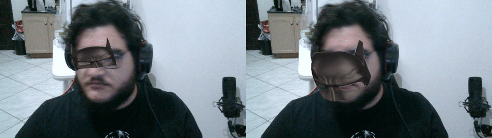 Face Mask filter: a flat mask over the eyes, and the same mask bent onto the face